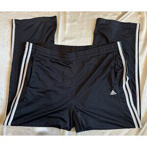 ADIDAS Track Pant Black 3 Stripe Elastic Drawstring Waist Pockets‎ Womens XL